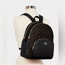Coach Bags | Nwt! Coach Court Backpack In Signature Canvas Brown/Black Msrp:$450.00 | Color: Black/Brown | Size: M
