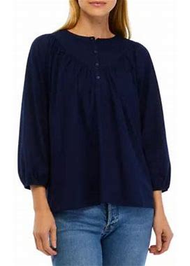 Kim Rogers Women's Petite 3/4 Knit Fashion Top, Navy Blue, Ps, Cotton