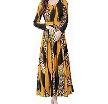 Women Fashion Autumn Lady O-Neck Knee Length Long Sleeve Leopard Print Dress