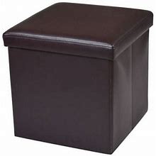 Zimtown Leather Ottoman Stool Cube Footrest Storage Seat Folding Footstool Brown