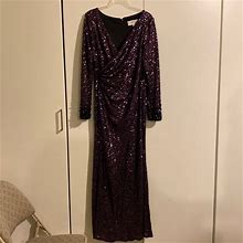Badgley Mischka Dresses | Sparkly Deep Purple Long Sleeve Dress | Color: Purple | Size: 12
