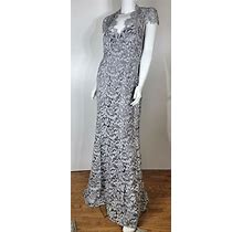 Eliza J Women's Gray Embroidered Lace Cap Sleeve Trumpet Gown Dress