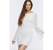 Forever 21 Dresses | White Bell-Sleeve Crochet Bodycon Mini Dress Large Wedding Bridal Retro Boho | Color: White | Size: L