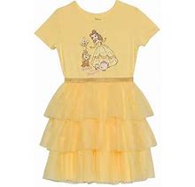 Disney Collection Little & Big Girls Short Sleeve Cap Sleeve Belle Princess Tutu Dress, 4, Yellow