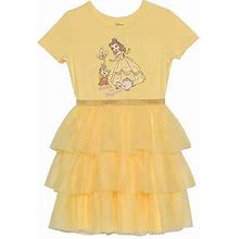 Disney Collection Little & Big Girls Short Sleeve Cap Sleeve Belle Princess Tutu Dress, 3, Yellow