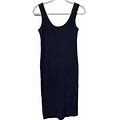 Vince Size Small Dark Blue Knit Ribbed Midi Dress W/ Raw Hem