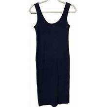 Vince Size Small Dark Blue Knit Ribbed Midi Dress W/ Raw Hem