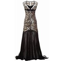 Sentuca Womens Gold Sequin V Neck Party Dress Sleeveless Evening Maxi Dresses Summer Dresses For Women 2023 Casual