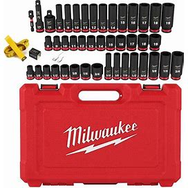 Milwaukee 43PC Shockwave Impact Duty 3/8" Drive SAE & Metric Deep 6 Point Socket Set With Accessories