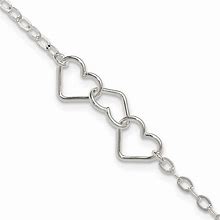 Womens 10" Sterling Silver Solid Polished Fancy Heart Link Anklet