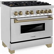 Autograph Edition 36 in. 6 Burner Dual Fuel Range In Stainless Steel And Champagne Bronze