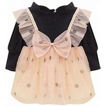 Summer Dresses For Girls Spring New Long Sleeve Bow Knot Polka Dot Fashion Mesh Princess Dress For 3-4 Years