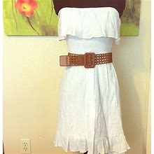 Bcx Dresses | Nwt Bcx Strapless Smocked White Belted Dress | Color: White | Size: S