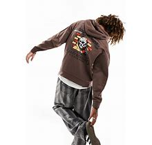 ASOS DESIGN Oversized Hoodie In Brown With Skate Front & Back Print With Nibbled Hood - Brown (Size: XL)