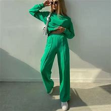 Winter Women Tracksuit Set Green Suit / M