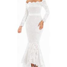 Lace Dress Dresses | Women's Floral Lace 3/4 Sleeves Dress White | Color: White | Size: 12