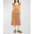 Ulla Johnson Virginia Rib-Knit & Poplin Midi Dress, Chestnut, Women's, 10, Casual & Work Dresses Day Dresses Sundresses