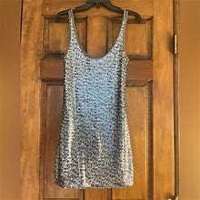 Express Dresses | Express Sz Xs Silver Sequin Front Fitted Dress. Tank Top Style Top. Gray Back. | Color: Gray/Silver | Size: Xs