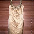 Jovani Dresses | Jovani Beaded Satin Mini Dress | Color: Cream/Gold | Size: 4