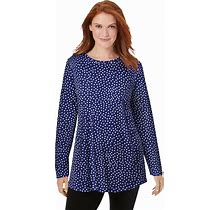 Plus Size Women's Perfect Printed Long-Sleeve Crewneck Tunic By Woman Within In Navy Offset Dot (Size 2X)