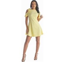 Women's 24Seven Comfort Apparel Ruffle Cold Shoulder A-Line Dress, Size: Small, Drk Yellow