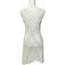 Threads Dresses | 2 For $40! Threads Lace Embroidered White Chevron Midi Sleeveless Dress | Color: Cream/White | Size: M