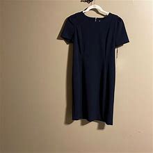 Calvin Klein Dresses | Navy Blue Calvin Klein Capped Sleeve Size 12 Petite Gold Zipper In The Back | Color: Blue | Size: 12