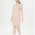 Calvin Klein Womens Pink Zippered Darted Scuba-Suede Short Sleeve Round Neck Short Wear To Work Sheath Dress 12