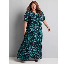 Plus Size Crossover Floral Maxi Dress | Size: 20 | Color: Teal Floral | Lane Bryant
