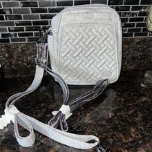 New. Lug Flapper Purse. Brushed Silver Rfid Quilted Mini Crossbody Bag