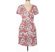 Roxy Casual Dress - Wrap V-Neck Short Sleeve: Pink Print Dresses - Women's Size 10