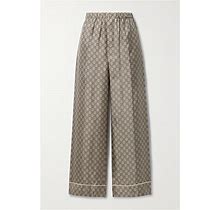 Gucci Cropped Silk-Satin Jacquard Wide-Leg Pants - Women - Camel Pants - XL