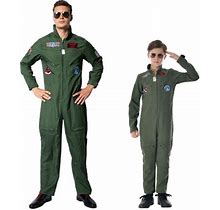 Men Flight Suit Pilot Costume Cosplay Jumpuit For Halloween Party For Adult And Kid