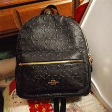 Coach Bags | Small Coach Signature Leather Backpack Black And Gold | Color: Black/Gold | Size: Os