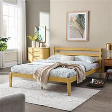BIKAHOM Austin Solid Bamboo Platform Bed Frame Full 10.5 Inch Modern Solid Bamboo Foundation With Headboard Wooden Slat Support System No Box Spring Needed Easy Assembly Bedroom Furniture Honey