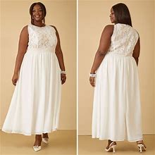 Plus Size Lace Paneled Chiffon Maxi Dress, WHITE, 18 - Ashley Stewart
