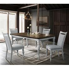Roundhill Furniture Salines 5-Piece Dining Table Set With 4 Upholstered Chairs, Rustic White