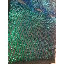 Princess Diamond Shiny Sequins On Mesh Fabric By The Yard Used For Dress-Bridal-Fashion [Mermaid Green] FREE SHIPPING