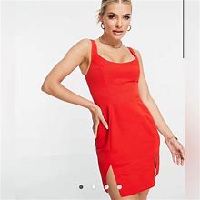 Asos Dresses | Asos Design Structured Scoop Mini Dress With Split Detail Size 0 | Color: Red | Size: 0