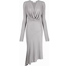 Blumarine - Cowl-Neck Asymmetric Midi Dress - Women - Viscose - 42 - Grey