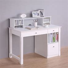 Walker Edison DW48D30-DHWH Deluxe White Wood Computer Desk With Hutch