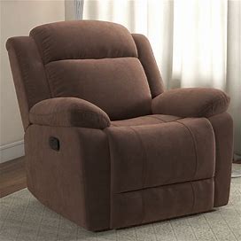 Manual Recliner Chair With Overstuffed Arm And Back - Brown