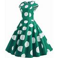 Beach Dresses For Women Sleeve Dot Print Evening Party Prom Swing Dress Vintage Retro Short Green Dress L