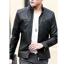 Men's Casual Korean Style Chic Motorcycle Leather Jacket Coat,L