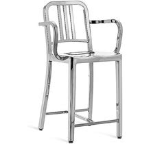Emeco Navy Stool With Arms - Color: Polished Aluminum - Size: Counter - 1006 24AP