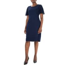 Women's Nina Leonard Jewelneck Flutter Sleeve Sheath Dress, Size: Small, Blue