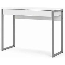 Pemberly Row 40" Home Office Computer/Writing Desk With 2 Drawers In White High Gloss