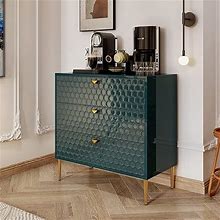 Green 3 Drawer Dressers With Brass Knobs, Free Standing Storage Cabinet With Metal Legs For Living Room, Bedroom