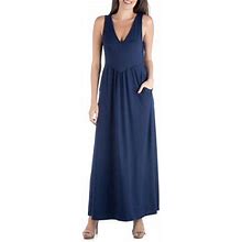 24/7 Comfort Apparel Women's Sleeveless V Neck Maxi Dress With Pocket Detail