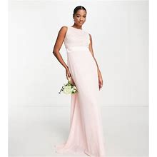TFNC Petite Chiffon Maxi Dress With Lace Scalloped Back In Whisper Pink - Pink (Size: 8)